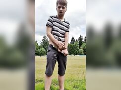 Twink Jerks Uncut Cock and Cums On Playing Field boys porn