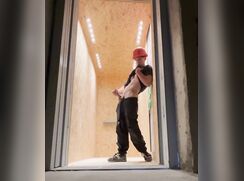 Cute Construction Worker Taking a break