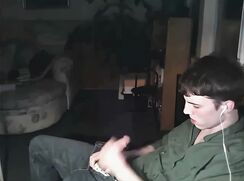 College Guy wanks by his little light - AI Enahnced