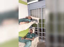 Woke up to my bunk mate beating his dick