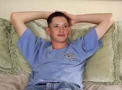 Hot new USMC recruit shows off his low hanging balls and cums all over the place!