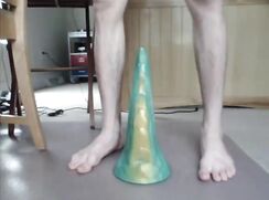 Twink rides thick tail toy