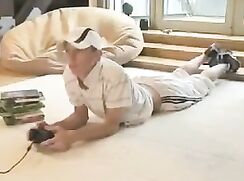 Twink strips and jerks off on the floor