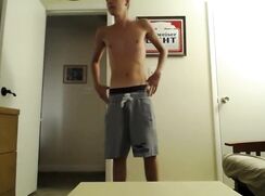 twink has strong orgasm standing in his room