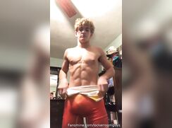 Horny young college wrestler showing off his hard dick and jerking off