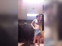 Sexy shy 19yo twink revealing a big dick in the locker room