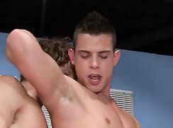 (GR) Brent being fucked by big cock while sucking another cock