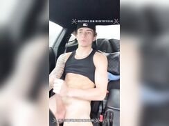 Hot big dick rocky jerk and cum in car
