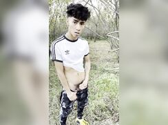latino teen jerks off cum in the woods
