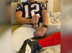 JockDad87 Shoots a Load of Cum in His Football Gear