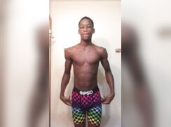 Hung black muscle boy in coulorful underwear strips