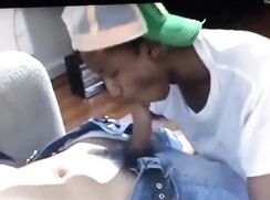 cute hood bro sucking homie's dick and licking balls