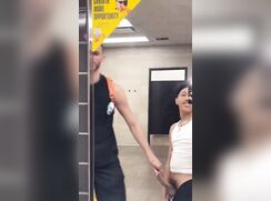 Short Uncut Latino Lets Tall Guy BJ Him In Public Bathroom (no sound) boys porn