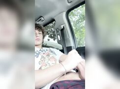 Hot young southern blond jacks off in his truck