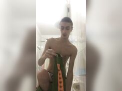 Green tracksuit boy strips