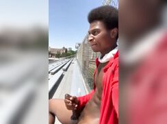 [Archive of GBT][0637] Black twink jerks off and cums outdoors