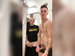 Big dick guy friends fooling around in bathroom