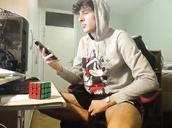 teen boy plays with his bulge and jerks off