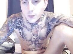 Hung tatted and uncut Gabe on cam