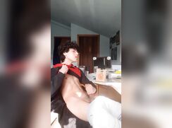 Glasses twink cums at his desk