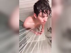 Big dick twink wanks in the shower