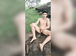 Latin twink jerk outside