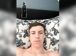 cute blonde guy baited off on bed