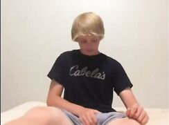 Blond boy in Cabela's shirt wanks, fingers himself and cums boys porn
