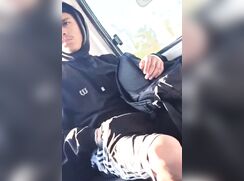 Spy-teen plays with erection on bus