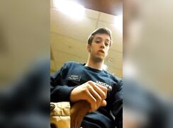 cute fit brunette guy get hornie at work