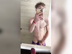 cute bonde selfie mirror wanking off