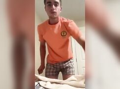 Handsome dude flexing muscles