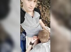 boy gives boyfriend a blowjob in forest