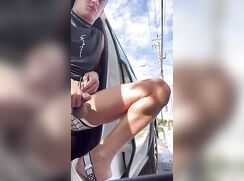 jay pisses and cums roadside