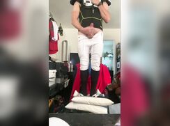 Football Athlete DILF JockDad87 Is Super Horny in His Pads, Pants and Socks on Cam