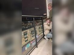 Cocksucking on balcony on night