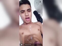 Horny twink Latino cums on Snapchat group