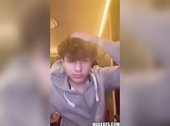 Hoodie twink with big bushy cock