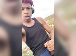 [Archive of GBT][0742] Black teen jerking off outside