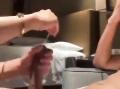 Cum twice with bro's hand