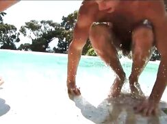 Naked boys at the pool