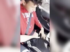 Two friends for fun in car