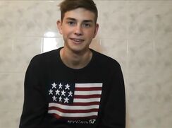 Hot Russian guy showers and JO