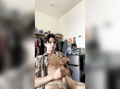 cute guy sitting bedroom baited off 4 fans