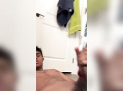 Uncut Indian twink jerks off on bathroom floor 1
