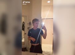 Tic-Tocer with gorgeous body blows load in bathroom