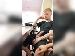 Hot tatted guy Playing at the Uni library