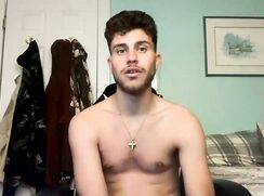 Young Guy Hits Own Face With His Big Cumshot