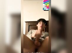 Cute Chinese boy wanks his big dick on videocall with chick - no cum