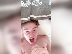 Leo starts eating his own cum
